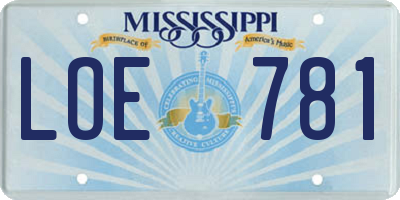 MS license plate LOE781