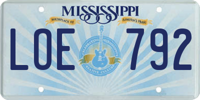 MS license plate LOE792