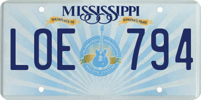 MS license plate LOE794