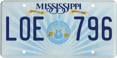 MS license plate LOE796