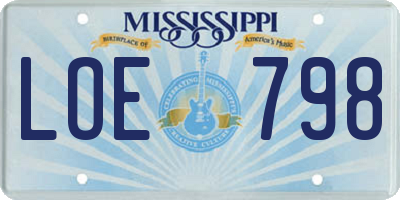 MS license plate LOE798