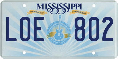 MS license plate LOE802