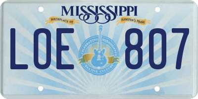 MS license plate LOE807