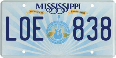 MS license plate LOE838