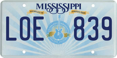 MS license plate LOE839