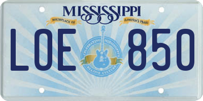 MS license plate LOE850