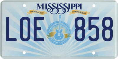 MS license plate LOE858