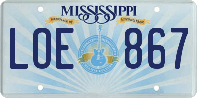 MS license plate LOE867