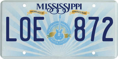 MS license plate LOE872