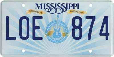 MS license plate LOE874
