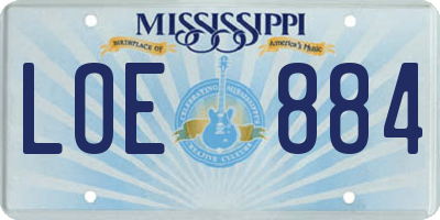 MS license plate LOE884