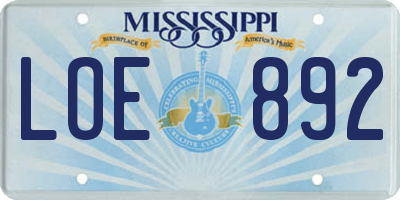 MS license plate LOE892