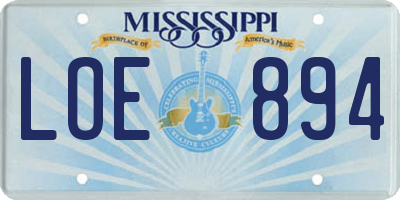 MS license plate LOE894