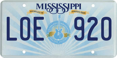MS license plate LOE920