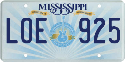 MS license plate LOE925