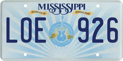 MS license plate LOE926