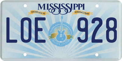MS license plate LOE928