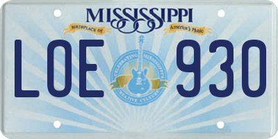 MS license plate LOE930