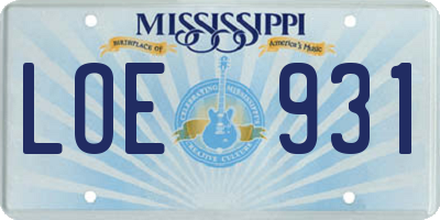 MS license plate LOE931