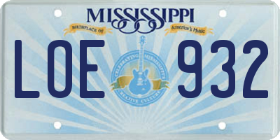 MS license plate LOE932