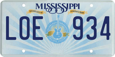 MS license plate LOE934