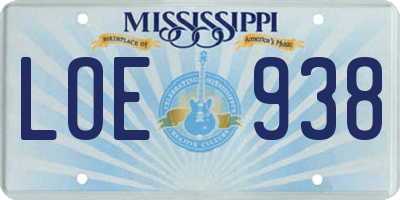 MS license plate LOE938