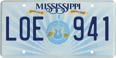 MS license plate LOE941