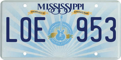 MS license plate LOE953
