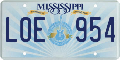 MS license plate LOE954