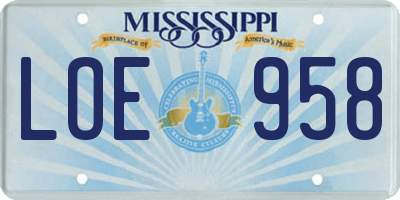 MS license plate LOE958