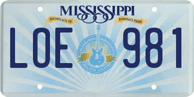 MS license plate LOE981