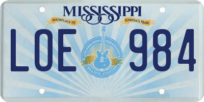 MS license plate LOE984