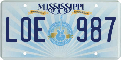 MS license plate LOE987