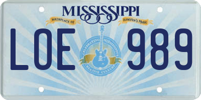 MS license plate LOE989