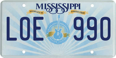 MS license plate LOE990