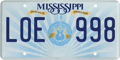 MS license plate LOE998