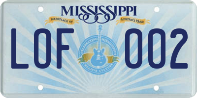 MS license plate LOF002