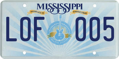 MS license plate LOF005