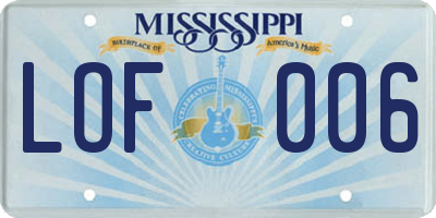 MS license plate LOF006
