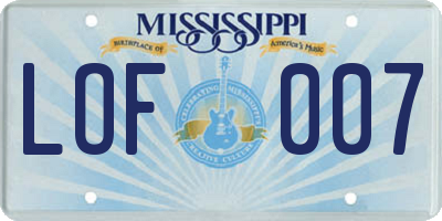 MS license plate LOF007