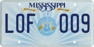 MS license plate LOF009