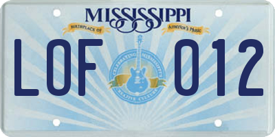 MS license plate LOF012
