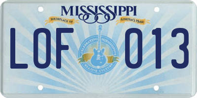 MS license plate LOF013