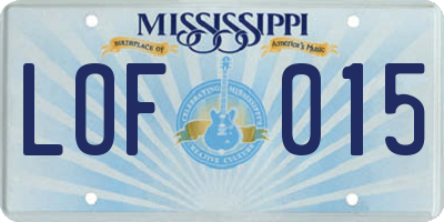 MS license plate LOF015