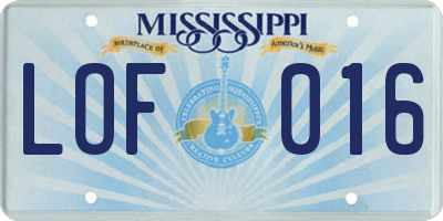 MS license plate LOF016