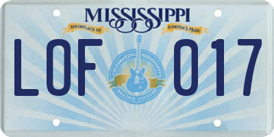 MS license plate LOF017