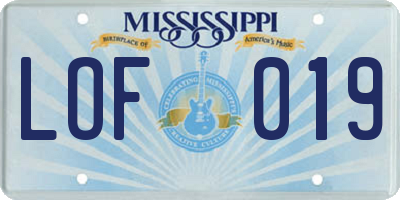 MS license plate LOF019