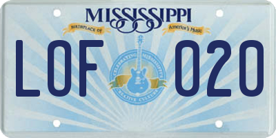 MS license plate LOF020