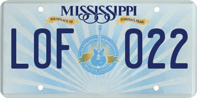 MS license plate LOF022