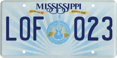 MS license plate LOF023